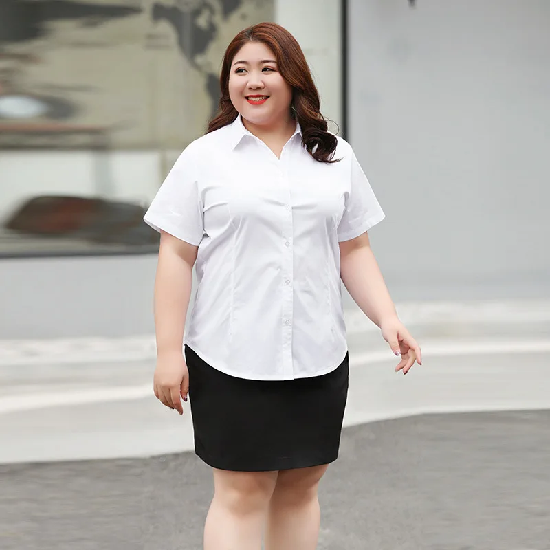 Женская белая блузка с коротким рукавом размеры до 5XL 6XL 7XL 8XL официальная офисная