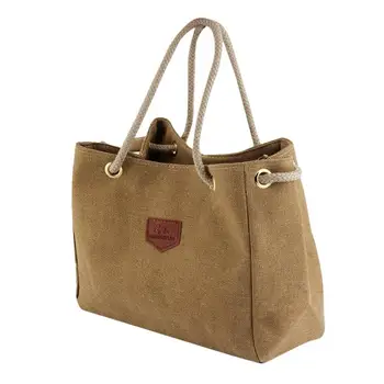

Fashion Retro Woman Casual Rope Strap Design Hemp Cloth Made Canvas Bag Single Shoulder Bag Picnic Tote