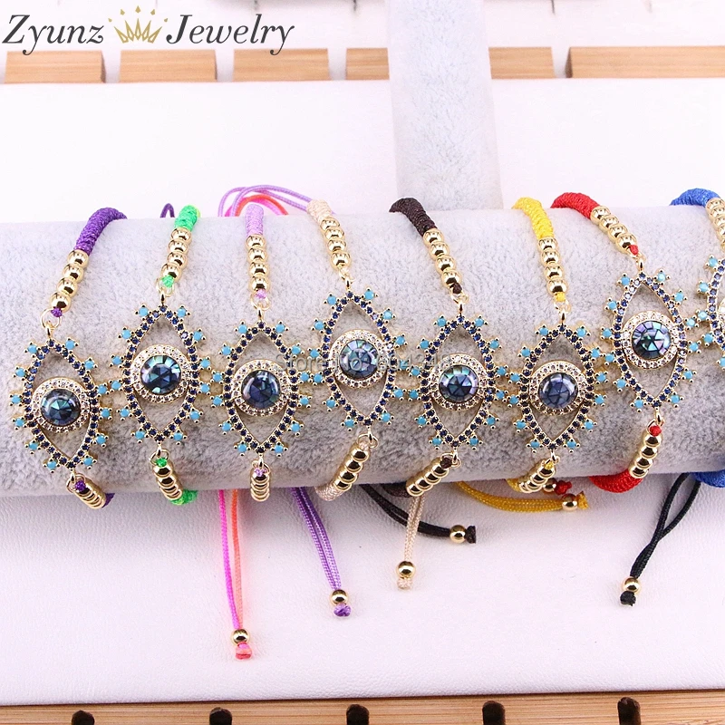 5 шт. ZYZ326 0894 CZ Micro Pave Eye Shell Macrame шнур нить Веревка Браслет медные бусины