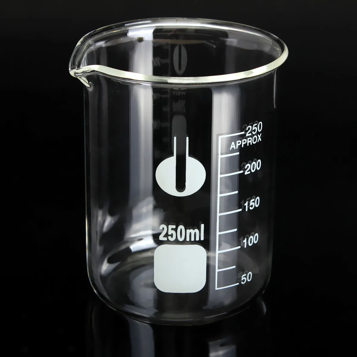 250 мл низкая форма Beaker химия Лаборатория боросиликатного стекло прозрачный стакан утолщенной с носиком