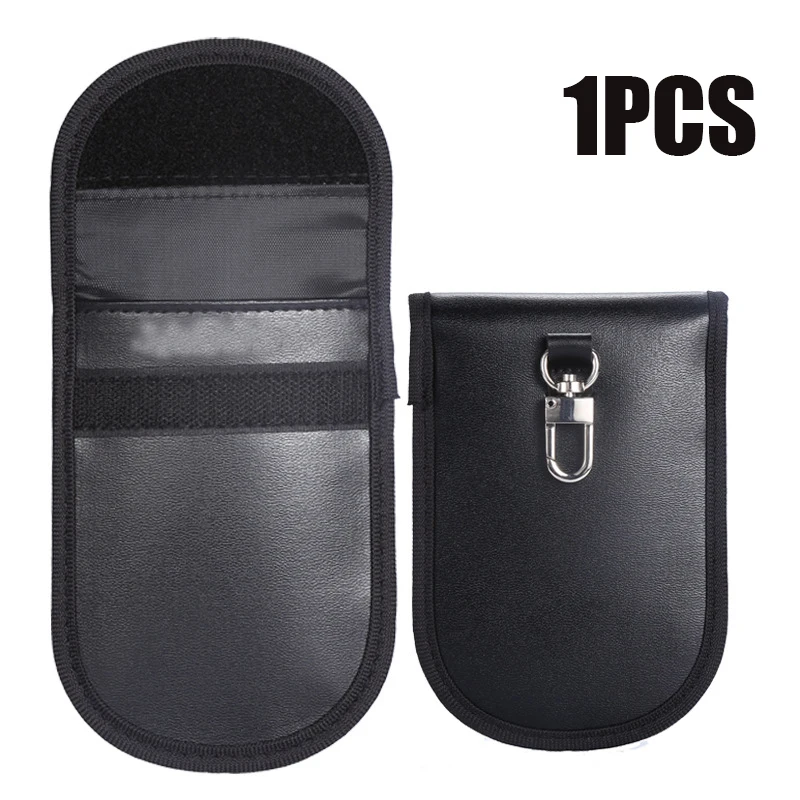 

90dB Mini Car Key Leather Bag Auto Fob Signal Blocker Bag Anti-Theft Signal Blocking Bag Shielding Pouch Wallet Case Black 1pc