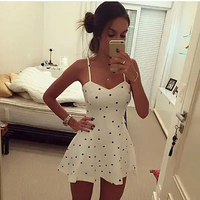 

2019 Sexy Women Summer Casual Backless Evening PartyShort Mini Dot Dress Beach Sleeveless Bodycon Fashion