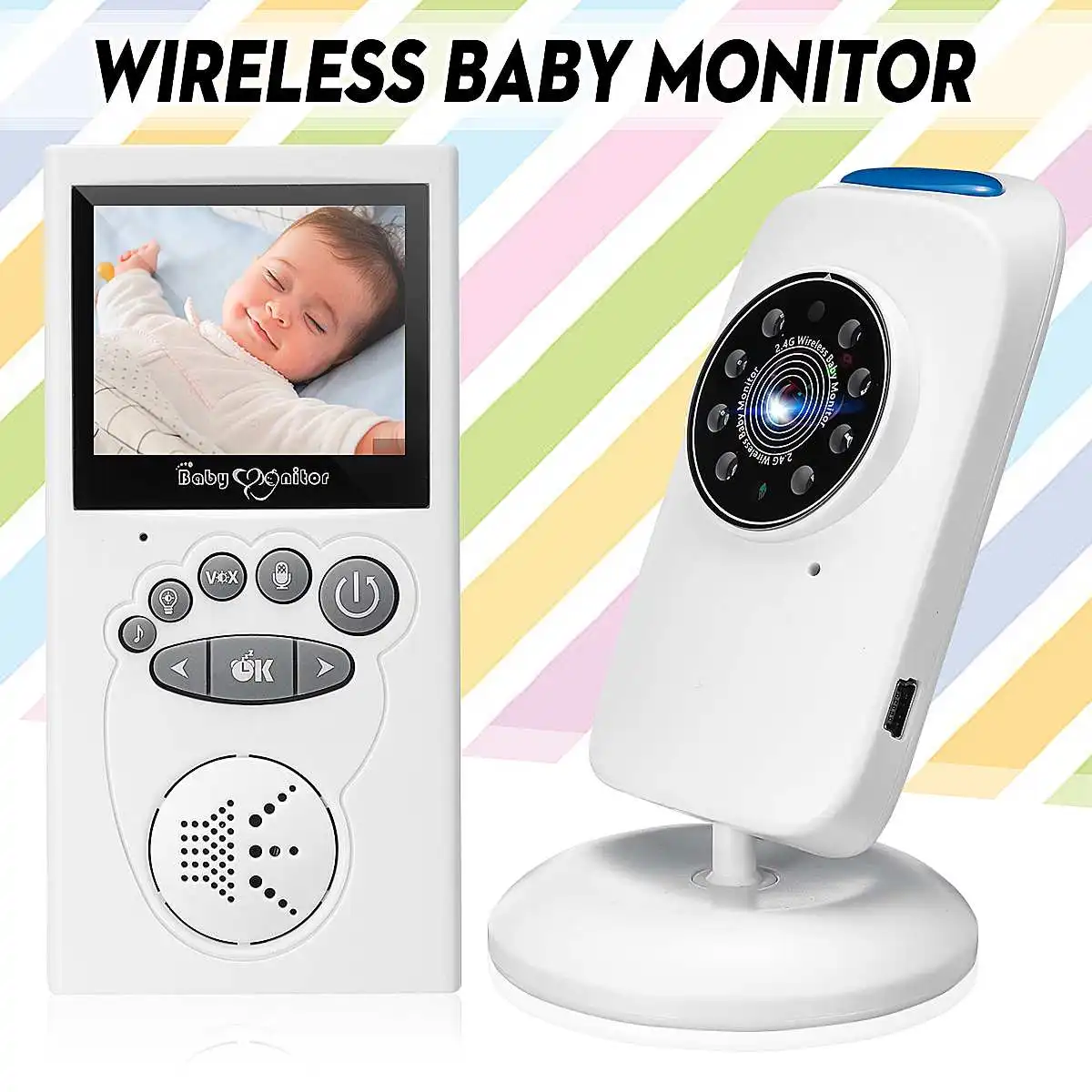 

2.4 inch LCD Wireless Video Color Baby Monitors with Security Camera Night Vision Babyroom Monitoring Music Intercom 2 Way Talk
