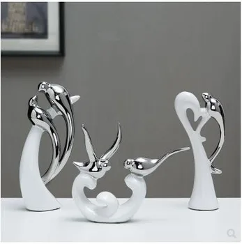 

Three Cute White Electroplated Ceramic Bird Crafts, Home Office Desktop Decoration Gifts, Beautiful Birds, European Country Styl