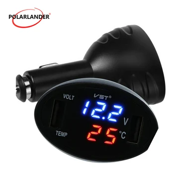 

Display Meter brand new 3in1 dual USB Temperature Meter Car charger hot sale Digital LED blue light 12V/24V 2.1A