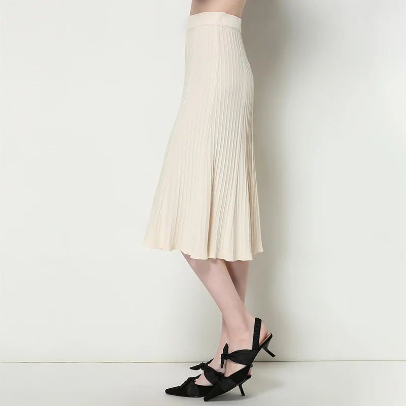 2019 spring new arrival knitted skirts pleated skirts overknee length knitting skirts European and American women