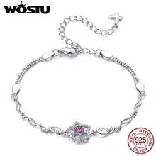 WOSTU, мода, 925 пробы, серебро, пять лепестков, розовый, персиковый цвет, цепочка и звенья, браслеты, привлекательные, настоящие ювелирные изделия, CTB005