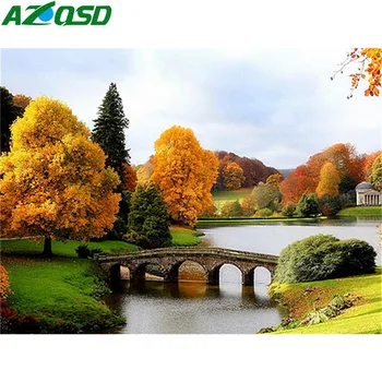

AZQSD Diamond Embroidery Full Display Lake Scenic Diamond Painting Autumn Landscape Needlework Picture Rhinestones Home Decor