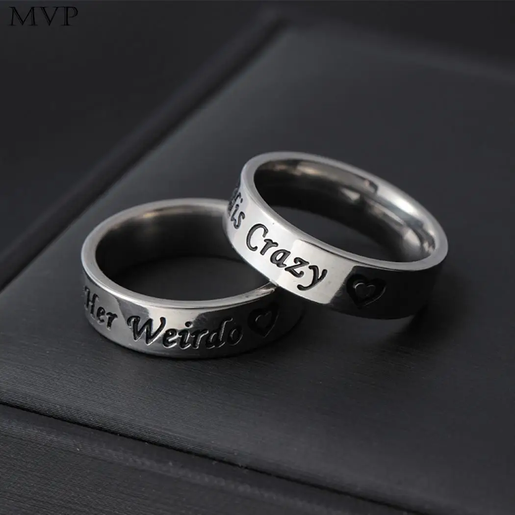

Wedding Her His New Lovers Silver Ring Casual Letters Carved Fashion Weirdo Jewelry Crazy Charm