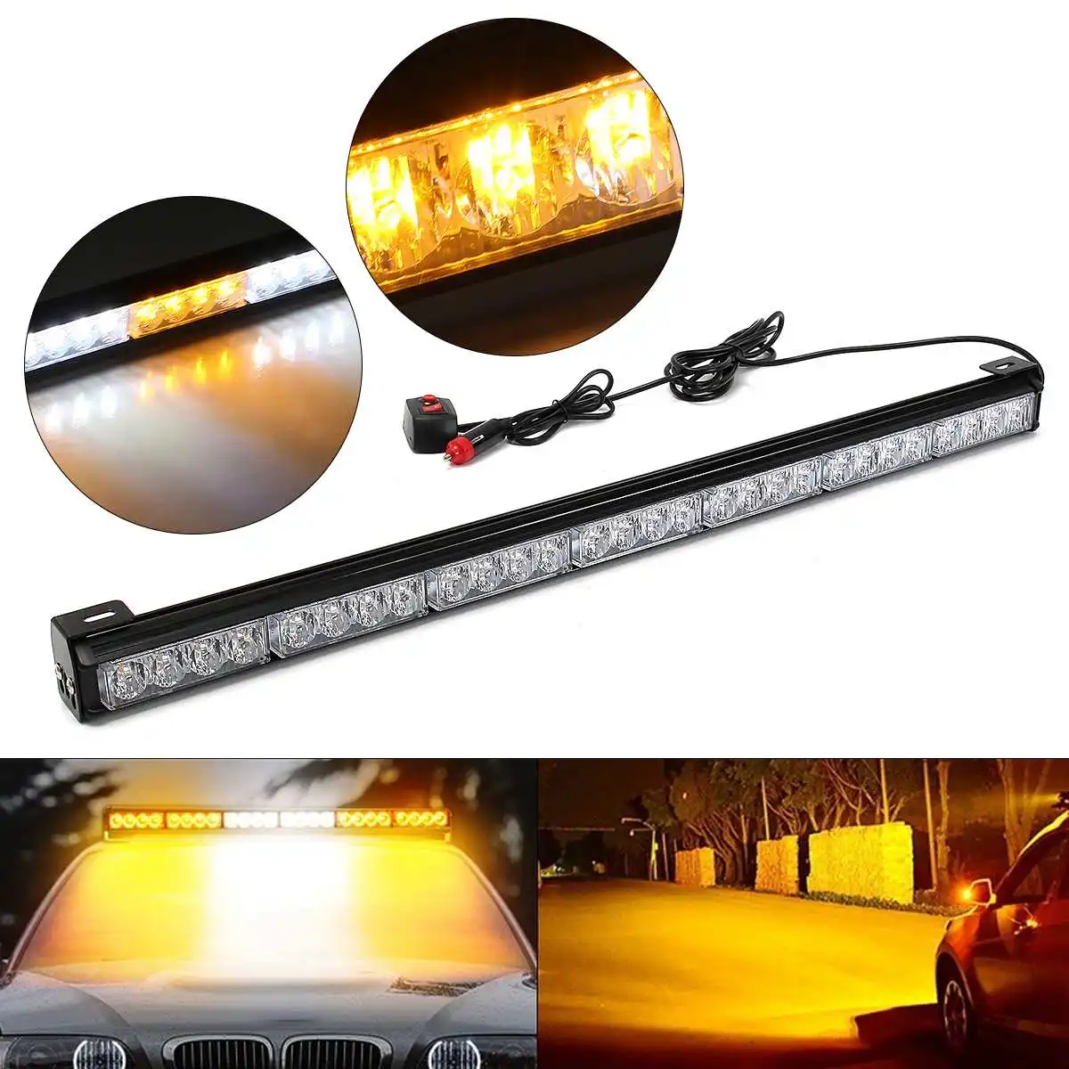 

31inch 28 LED Emergency Light Bar for 12V Car Vehicle with Switch Amber White Color Flash Led Professional Light