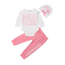 Одежда для малышей, новый комбинезон с буквенным принтом для маленьких девочек, топ + длинные штаны, леггинсы, Размер 0-24 м