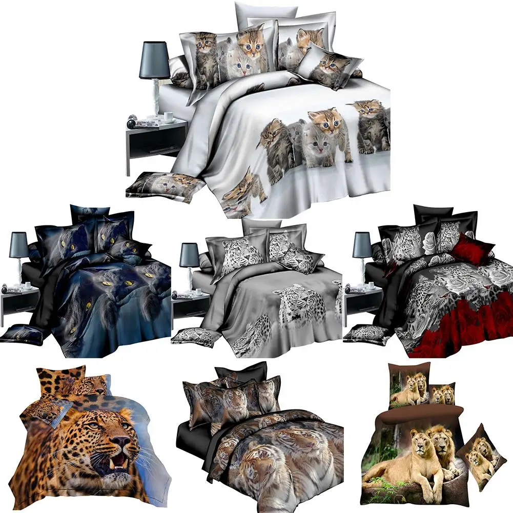 

Bed Sheet 4PCs Set 3D Animal Prints Sanding Quilt Cover Set Including 1 Duvet Cover 1 Flat Sheet 2 Pillowcases
