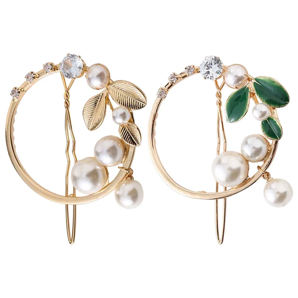 

2pcs Hair Pins Crystal Pearl Round Decorative Vintage Hair Clips Hair Accessories Hair Barrettes for Women Girls Ladies