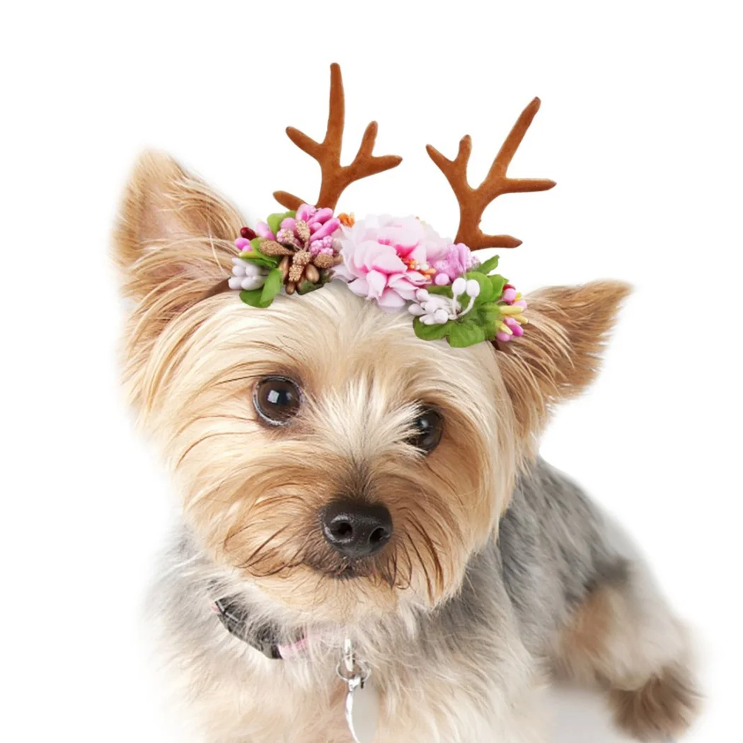 Рождество аксессуары обруч на голову с рогами Pet венки на голову домашних животных повязка для волос шляпа рождество фестиваль Новый год
