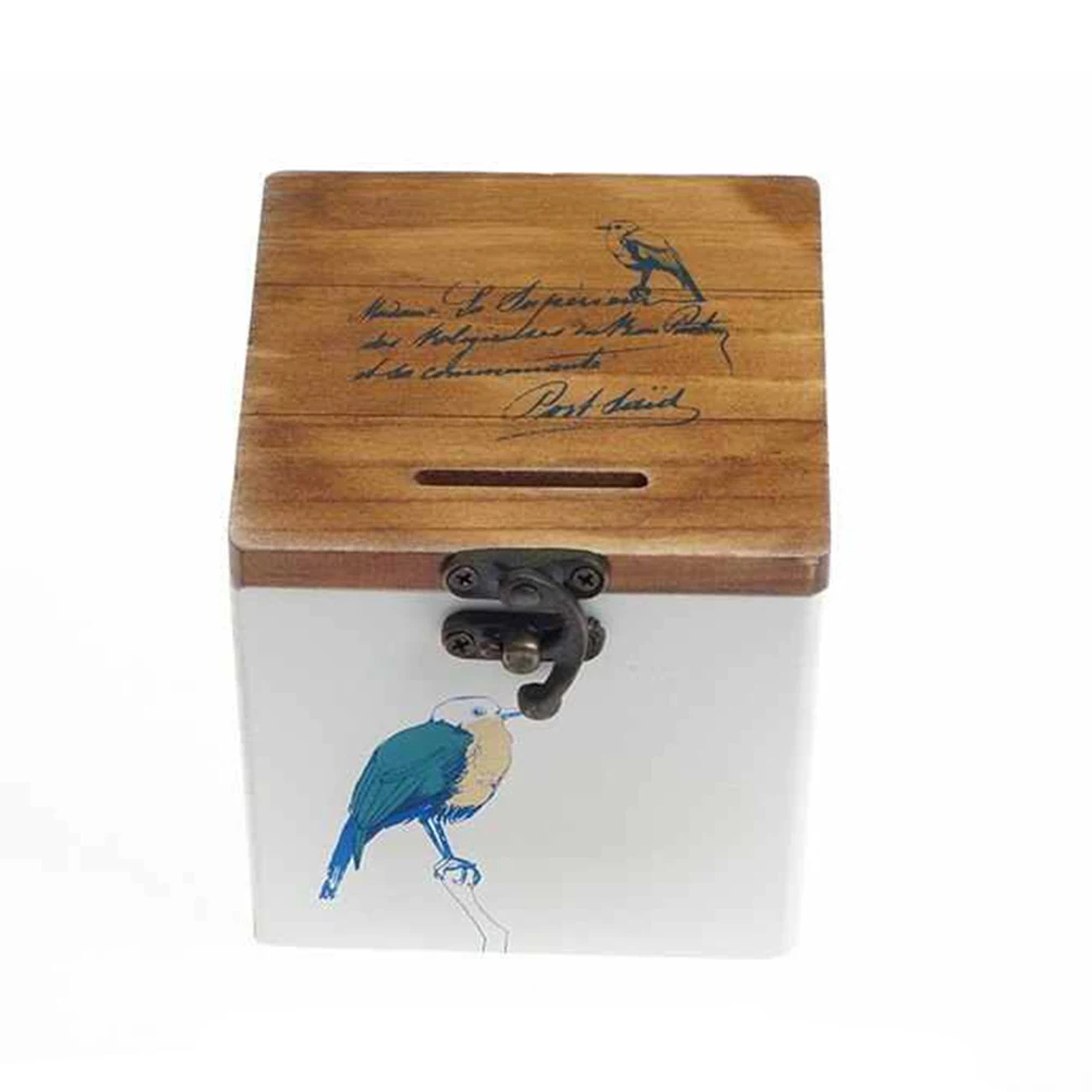 1pc Treasure Box Bird Pattern Handmade Retro Wooden Home Decor Money Piggy Bank Saving Pot with Hole Lock | Игрушки и хобби