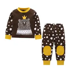 Комплект модной одежды из 2 предметов с милым медведем, топы с длинными рукавами для маленьких мальчиков, штаны