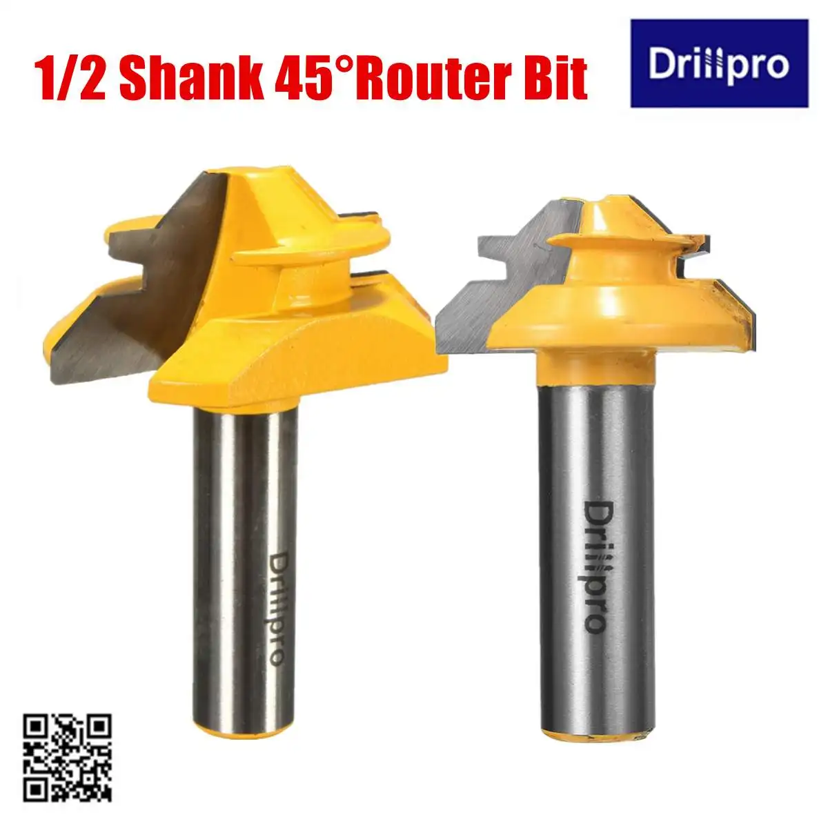 

Drillpro Lock Miter Router Bit - 45 Degree - 3/4" and 1/2" Stock Set - 1/2" Shank Solid Hardened Steel Milling Cutter