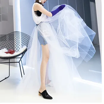 

High Both Sides Clothes Jeans Split Gauze Thick Skirt Woman streetwear