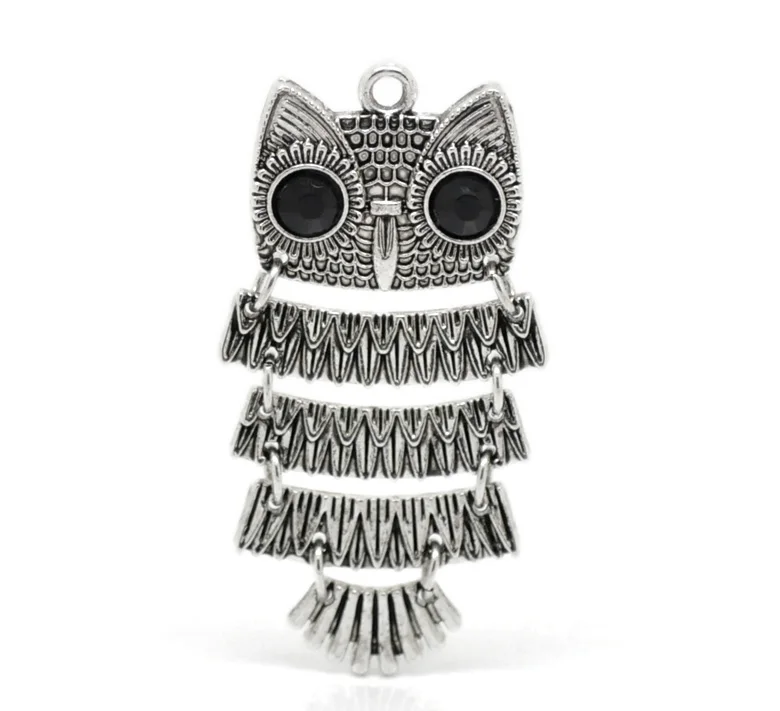

DoreenBeads 5PCs Antique Silver Black Rhinestone Owl Charm Pendants for Necklace 5cmx2.6cm(2"x1") (B20208) yiwu