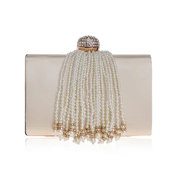 

Tassel Beaded Women Evening Bags Crytal Metal Pearl Small Day Clutches Chain Shoulder Female Party Wedding Purse YM1133