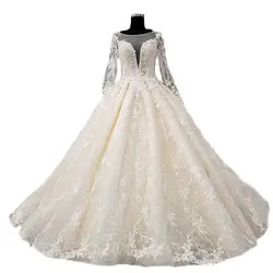 Скромный арабский 2018 Дубай Стиль Sheer одежда с длинным рукавом кружево свадебное платье Роскошные бальное Турция индивидуальный заказ