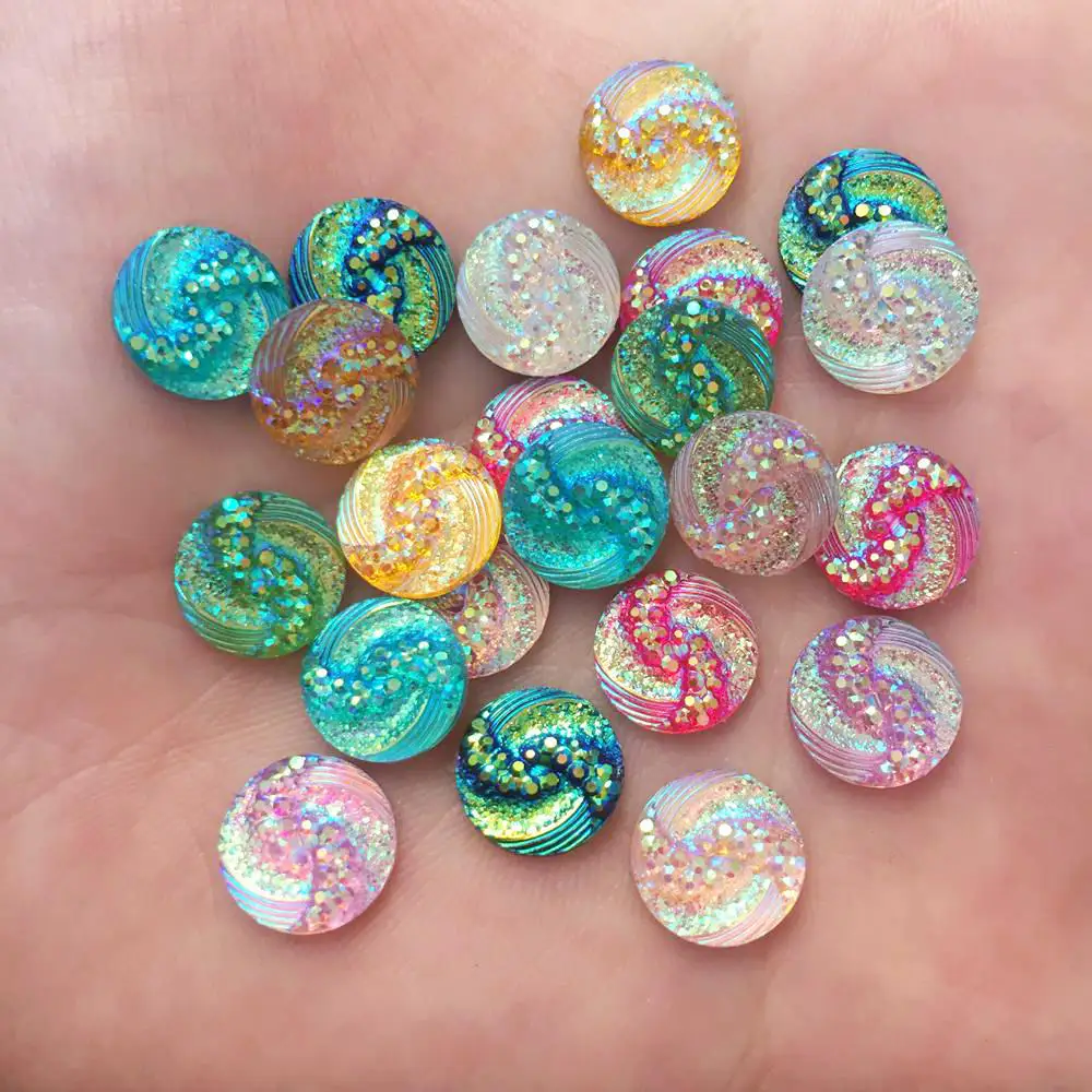 

New 100PCS AB Resin 10mm Round Phoenix Tail Flatback Rhinestone Wedding Ornament W22