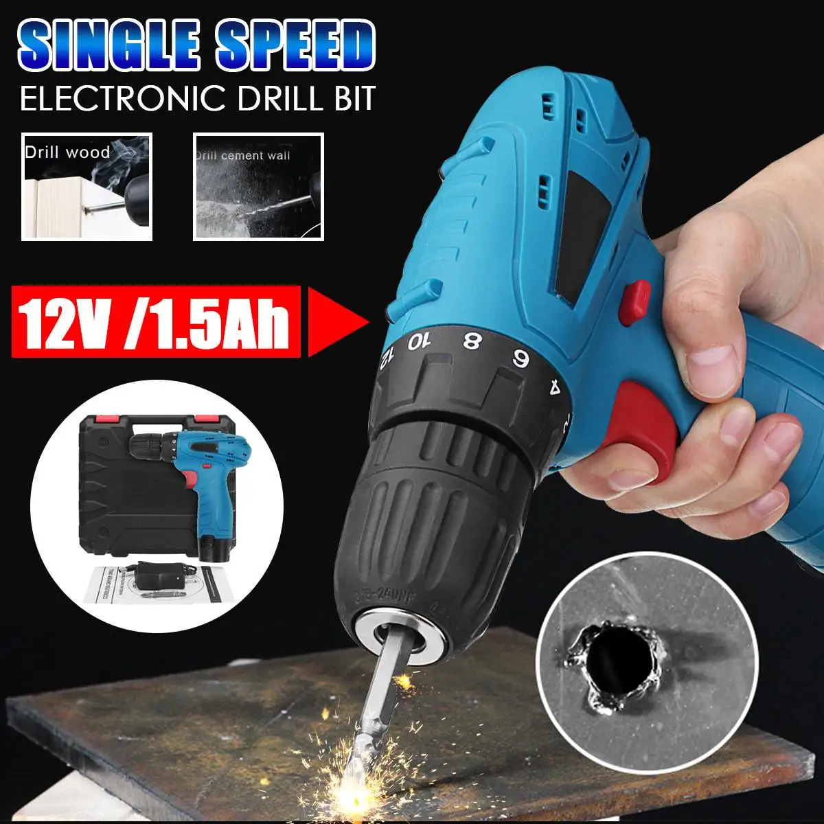 

12V Single Speed Wireless Cordless Electric Drill Wrench Power Tools Lithium-ion Rechargeable Electrodrill Electric Screw Driver