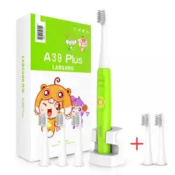 LANSUNG зеленый милый Детская электрическая зубная щетка с 8 головок Sonic зубная щётка дети беспроводной индуктивной перезаряжаемые 220 В