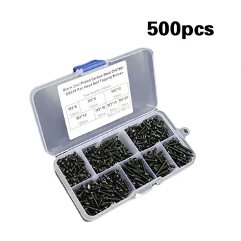 

500Pcs Carbon Steel M3 Black Round Pan Head Hex Nuts Self-tapping Screws Set