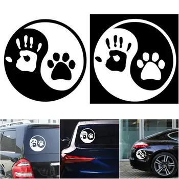 

Car Sticker 10*10CM Yin And Yang Cat Dog Footprints Palm Print Notebook Decals Personality Window Glass Decoration