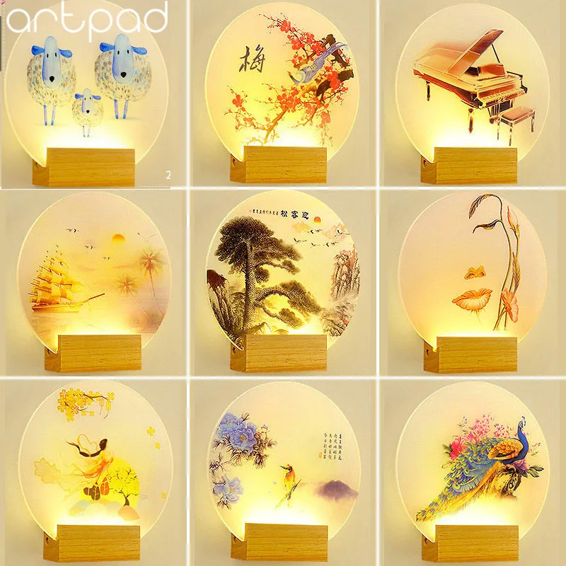 Artpad Modern Creative Indoor Wall Lamp For Bedroom Round Square 8W Bedside Living Room Aisle Warm Lights With Solid Wood Base