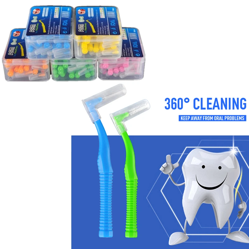 

20 Pcs L Shape Interdental Brushes Between Teeth Braces Tooth Brush Cleaner with Box Tooth Brush for Dentures Teeth Care