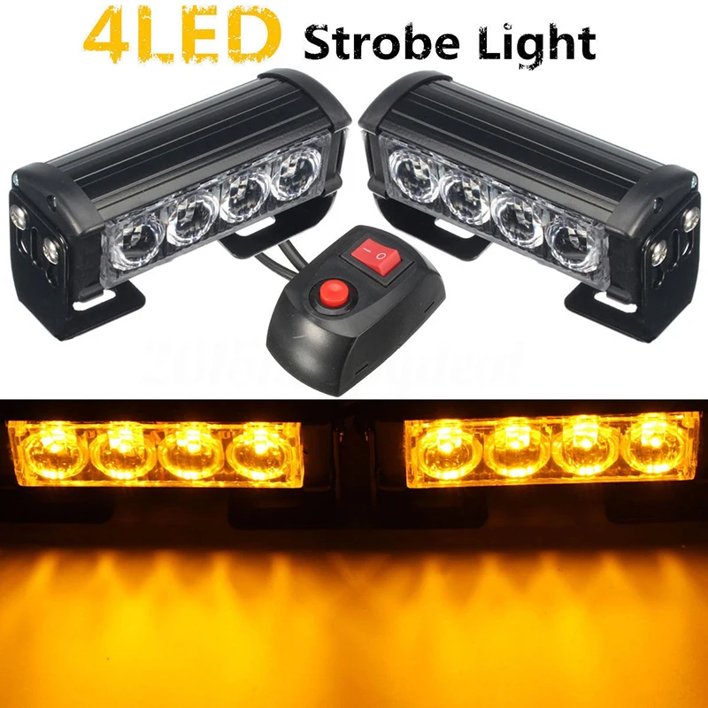 

2x Amber 4LED Car Emergency Beacon Warning Hazard Flash Strobe Lighting Amber P