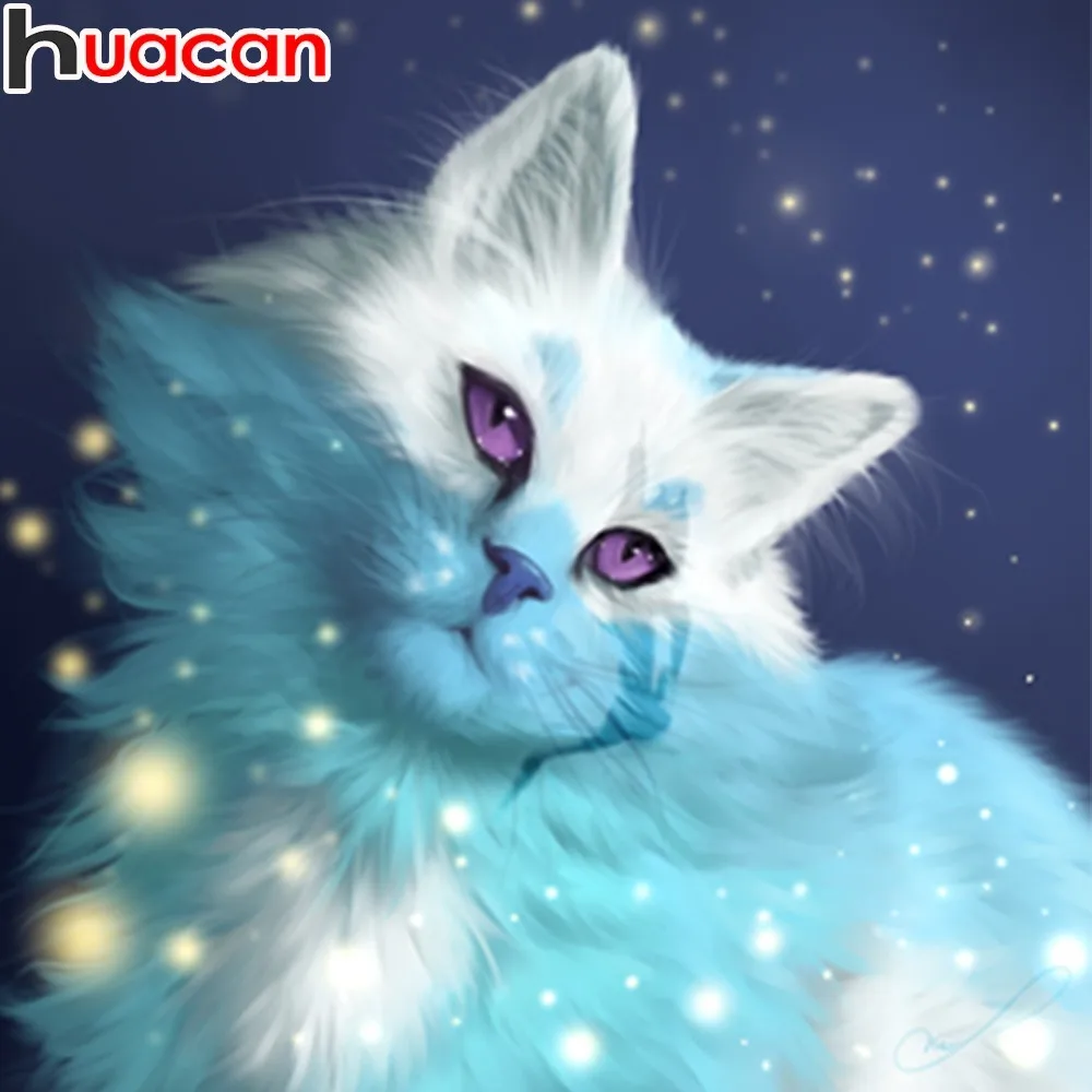 

HUACAN 5D DIY Diamond Painting Full Square Animal Cat Diamond Embroidery Mosaic Cross Stitch Rhinestone Wall Stickers Home Decor