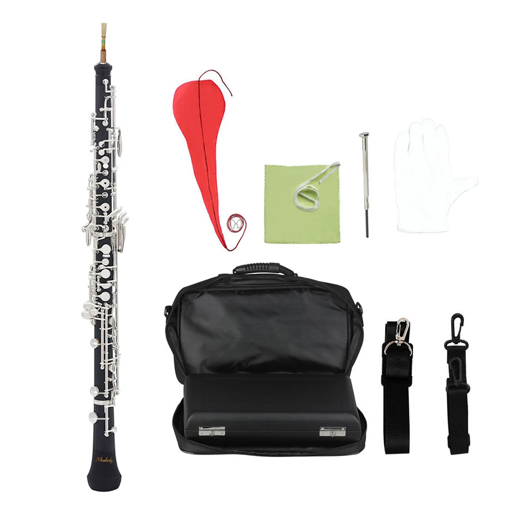 

Professional C Key Oboe Semi-automatic Style Silver Plated Keys Woodwind Instrument with Oboe Reed Gloves Leather Case Carry Bag