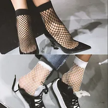 Горячая Распродажа, женские черные и белые сексуальные ажурные короткие носки до середины икры, модные повседневные носки для девочек, женская одежда, аксессуары
