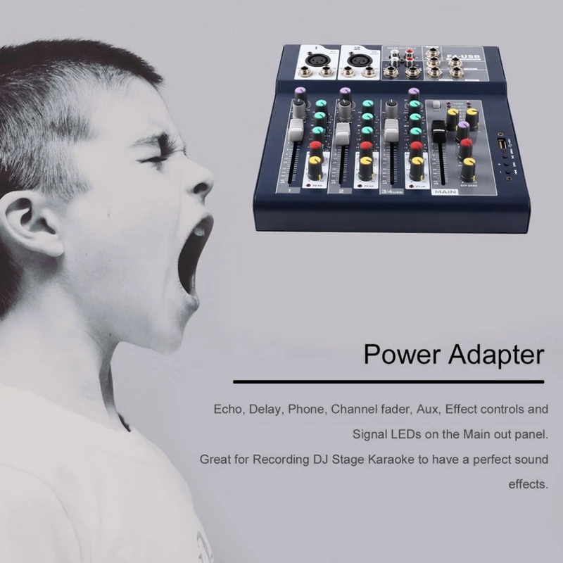 F-4 4 Channel Professional Live Mixing Studio Audio Sound Console Network Anchor Portable Mixing Device Vocal Effect Processor F-4 4 Channel Professional Live Mixing Studio Audio Sound Console Network Anchor Portable Mixing Device Vocal Effect Processor