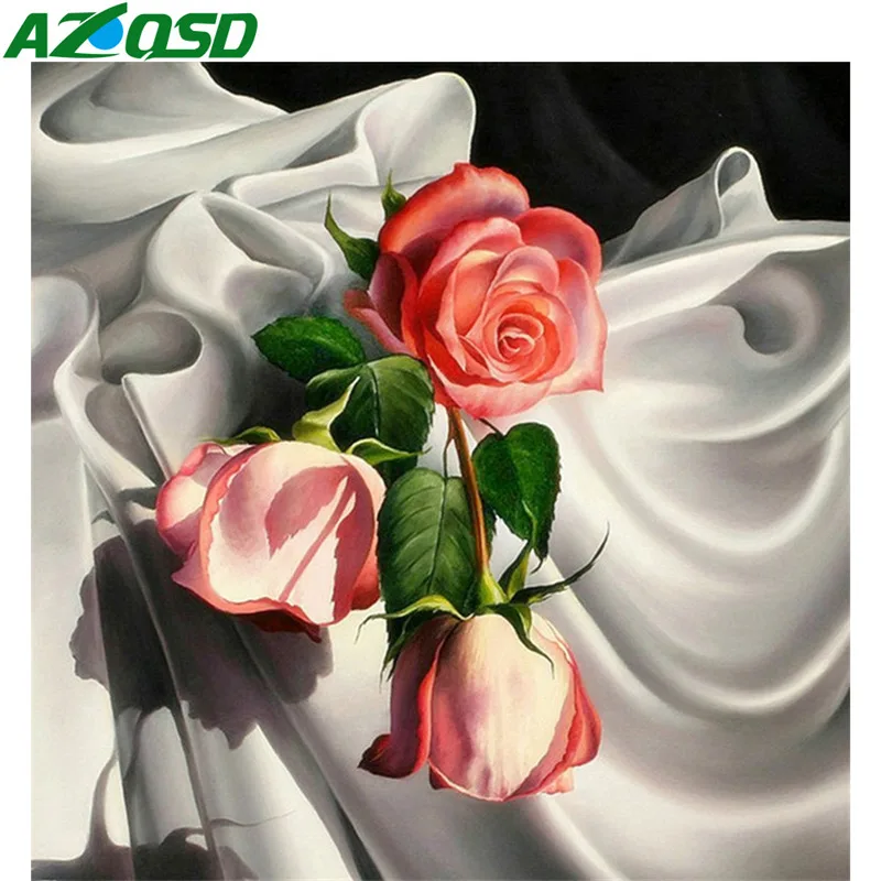 

AZQSD Diamond Painting Flower Rose Handicrafts Needlework Rhinestones Pictures Diamond Embroidery Full Display Floral Home Decor