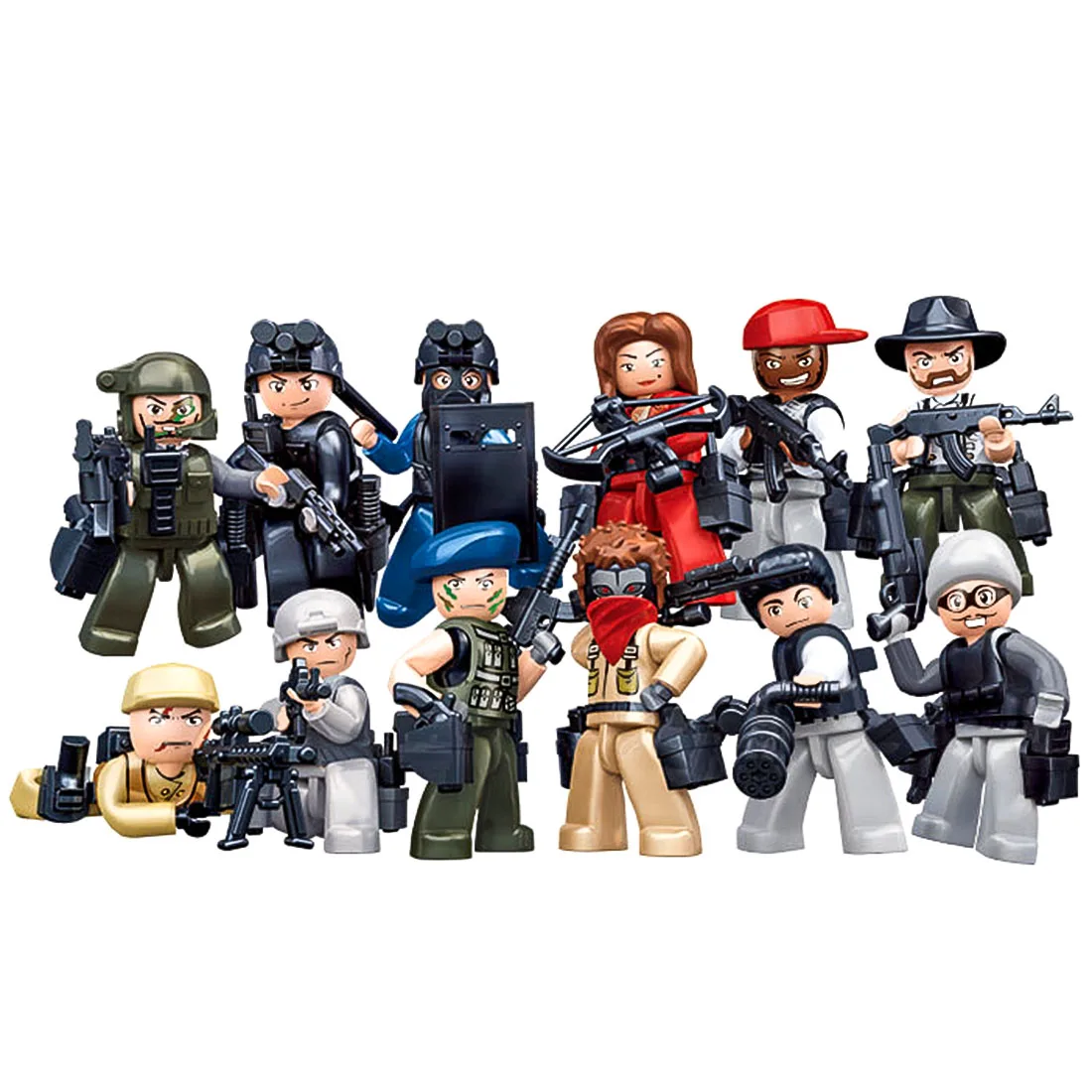 

Sluban 12Pcs Police Bandit Theme Figures Particle Building Block Set with 103Pcs Weapons Compatible 100% Mini Particle Brick