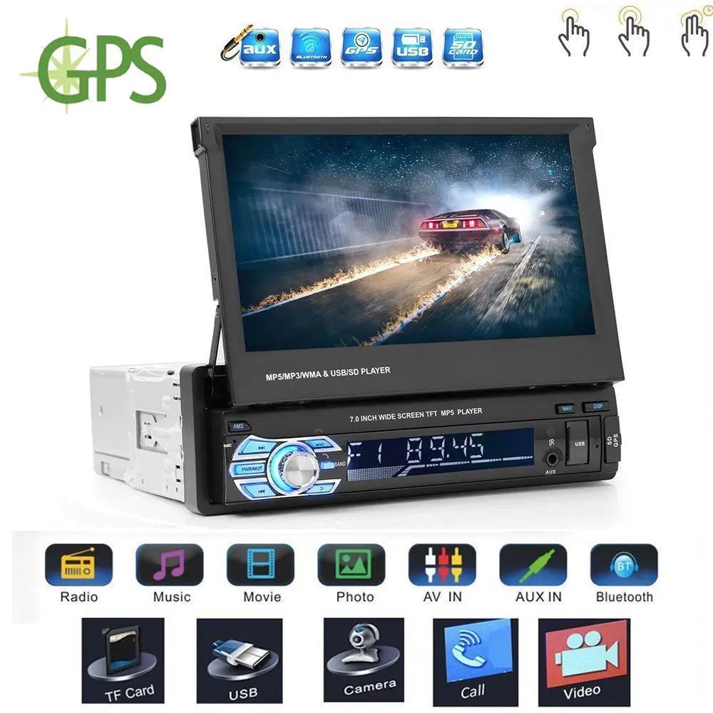 Car Stereo with 7 Inch Flip Out HD Touch Screen Monitor Car MP3 Player FM AM Bluetooth Car Audio Video with GPS Rearview Camera