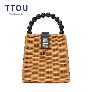 

TTOU 2019 Summer Beach Shoulder Bag Box Rattan Casual Bolsa Woven Bali Bohemia Handbag Straw Crossbody Bags for Women