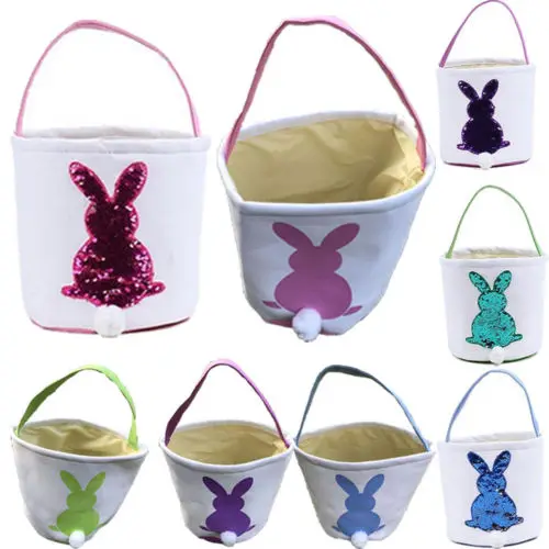 

2019 Easter Gift Boxes Egg Basket Holiday Rabbit Bunny Printed Canvas Gift Carry Eggs Candy Bag