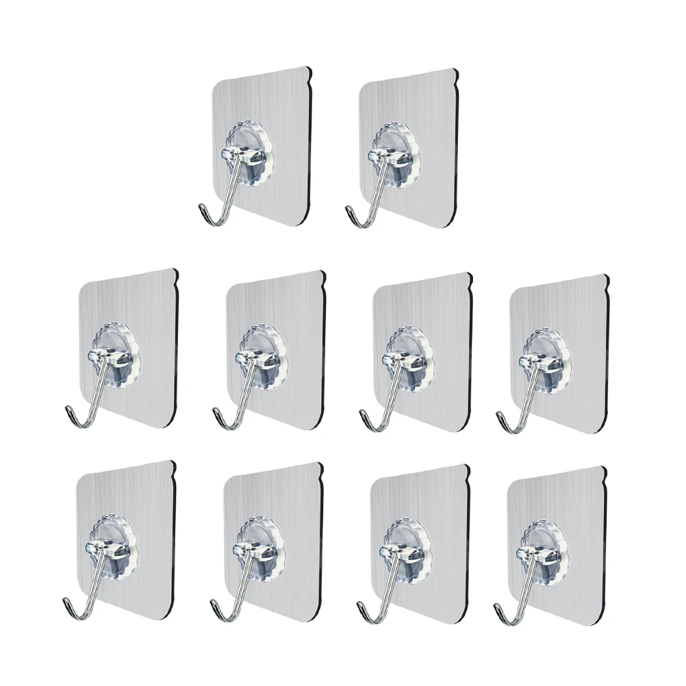 

10Pc Wall Hooks Reusable Adhesive Sticky Heavy Duty No Nail Transparent Utility Bath Ceiling Wall Towel Hooks Hangers