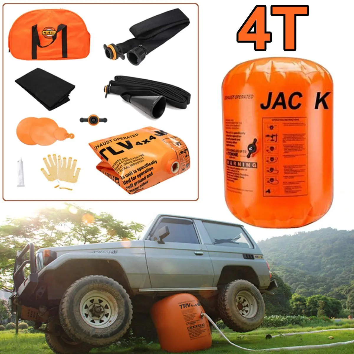 

4TON Exhaust Air Lifting Jack Exhaust Pump Dual Inflatable Air Jack Lift 4T Car Truck SUV Off-Road Rescue Repairing Tool