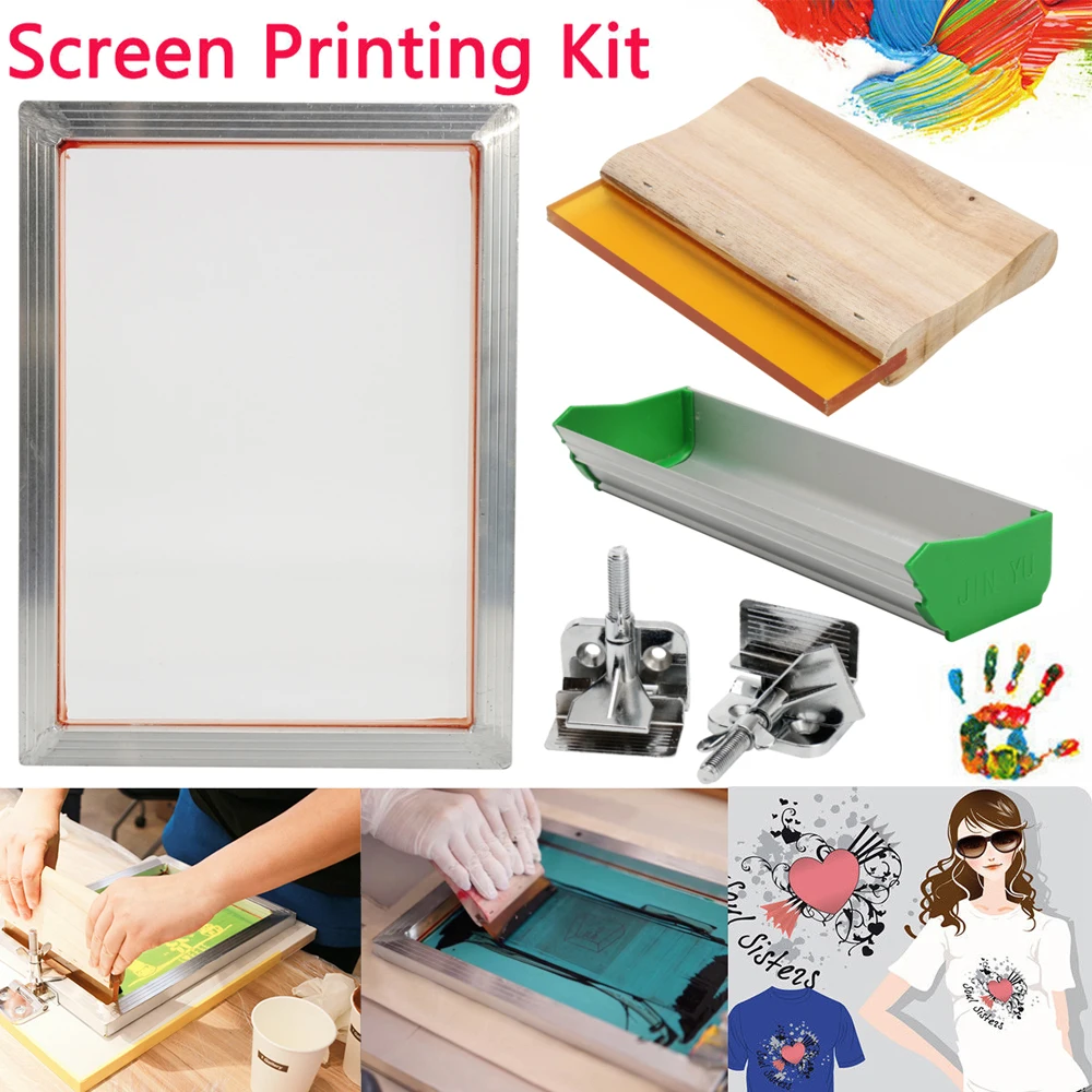 

Screen Printing Kit Aluminum Frame + Hinge Clamp + Emulsion Coater + Squeegee