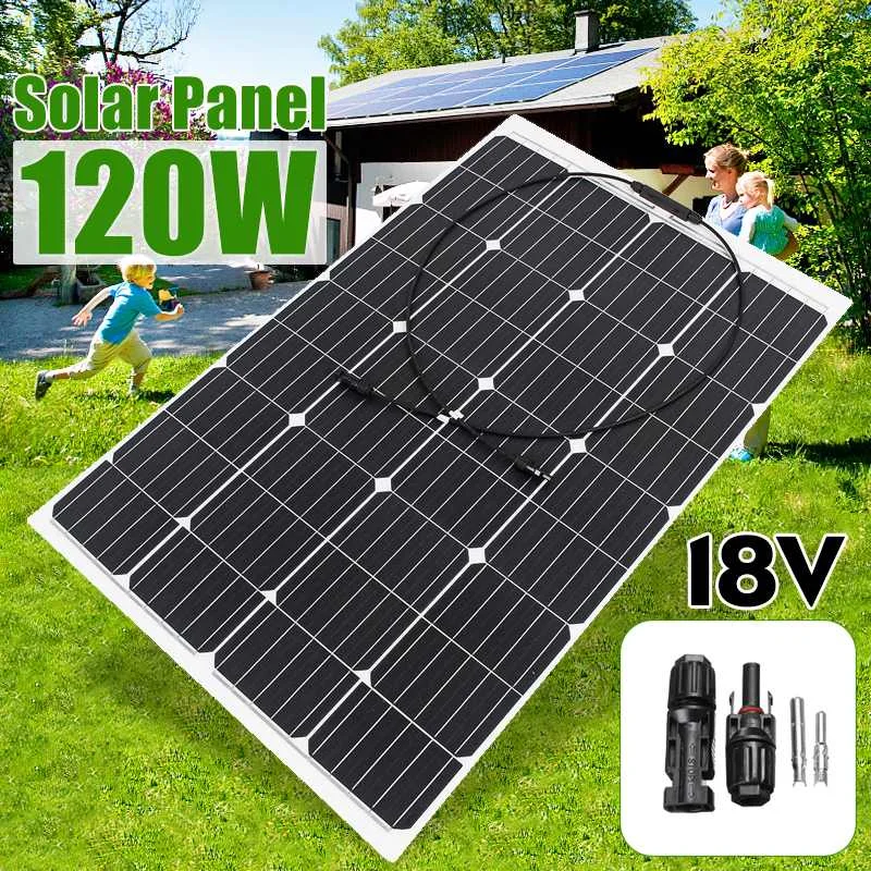 

LEORY 120W 18V Solar Panel Kit Monocrystalline Silicon Semi-flexible Solar Cell Module Outdoor W/ MC4 Connector Battery Charger