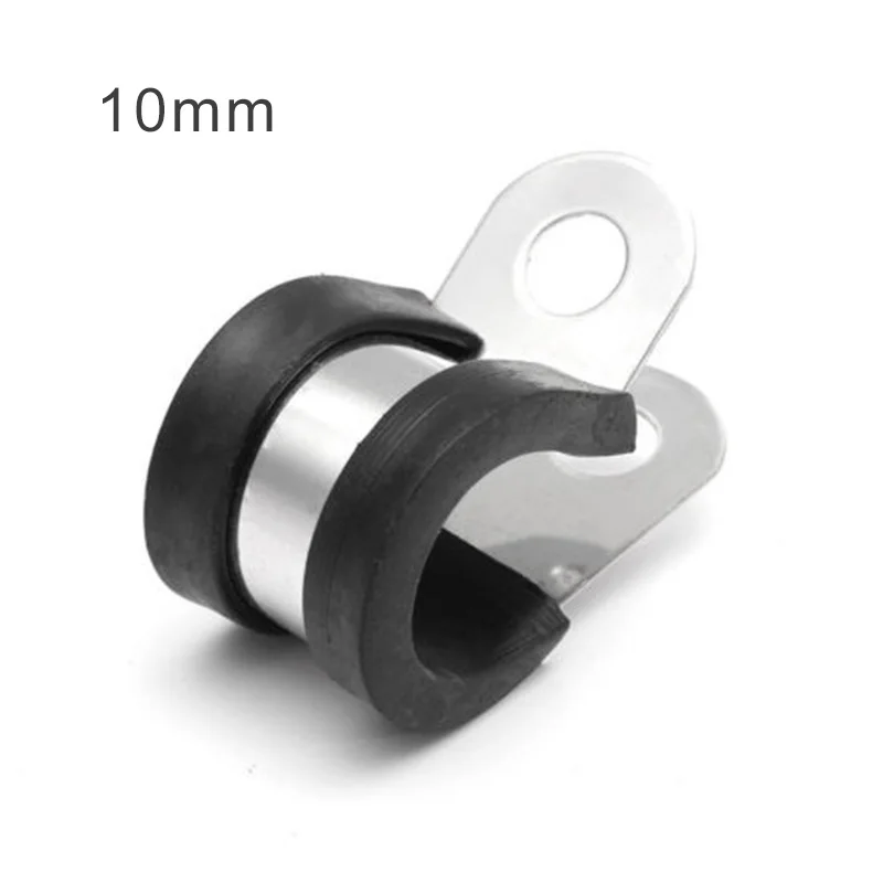 

10pcs Metal Iron Rubber Lined P Clips Wiring Hose Clamp Fixing Pipe Cable Wires