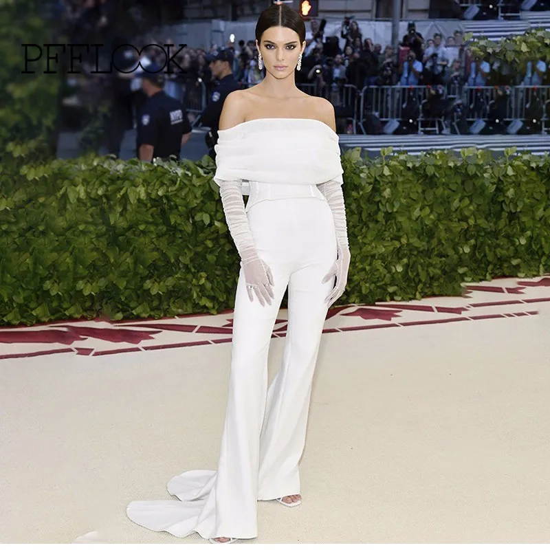 

PFFLOOK Off Shoulder Jumpsuit Womens Romper Solid Long Sleeveless Elegant Long Playsuit 2019 Bodycon Sexy Party Jumpsuits