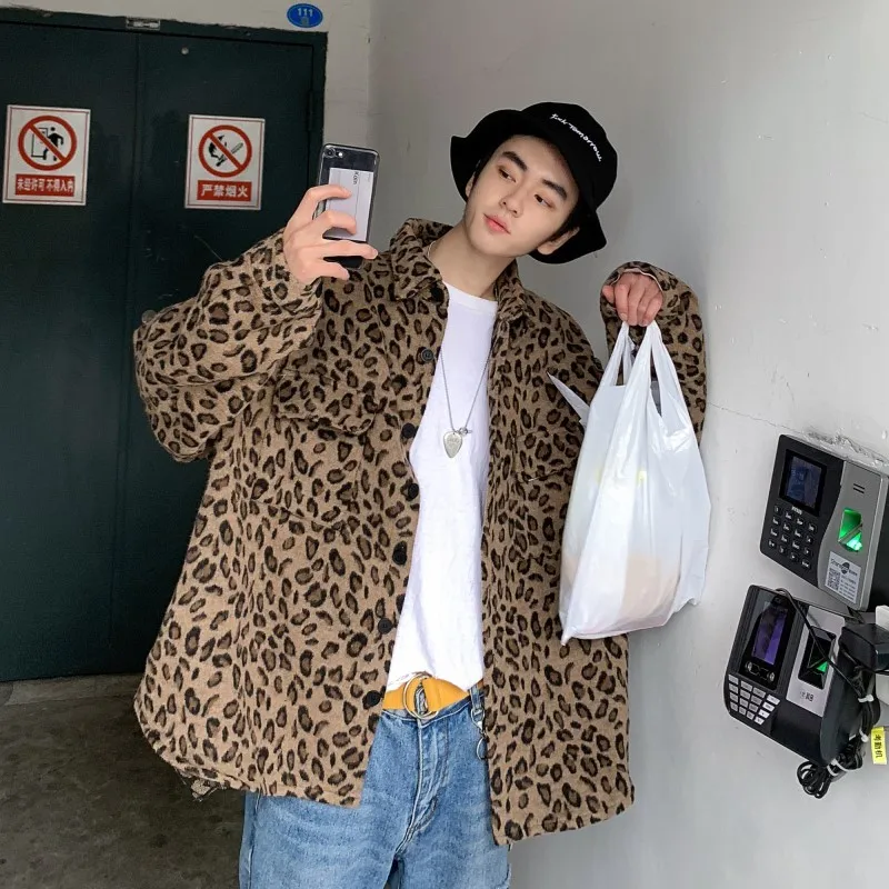 Spring New Leopard Jacket Men's Fashion Printing Trend Wild Casual Jacket Man Streetwear Hip Hop Loose Bomber Jacket Male