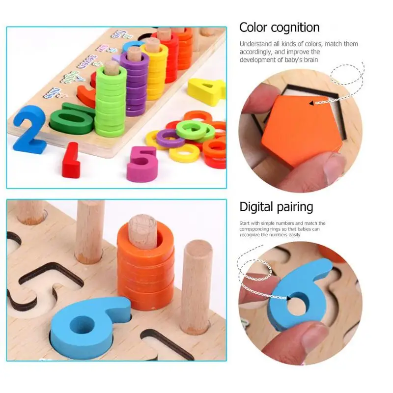 Wooden Montessori Toys Count Numbers Matching Wooden Toy Digital Shape Children Early Learning Education Teaching Math Toy Gifts